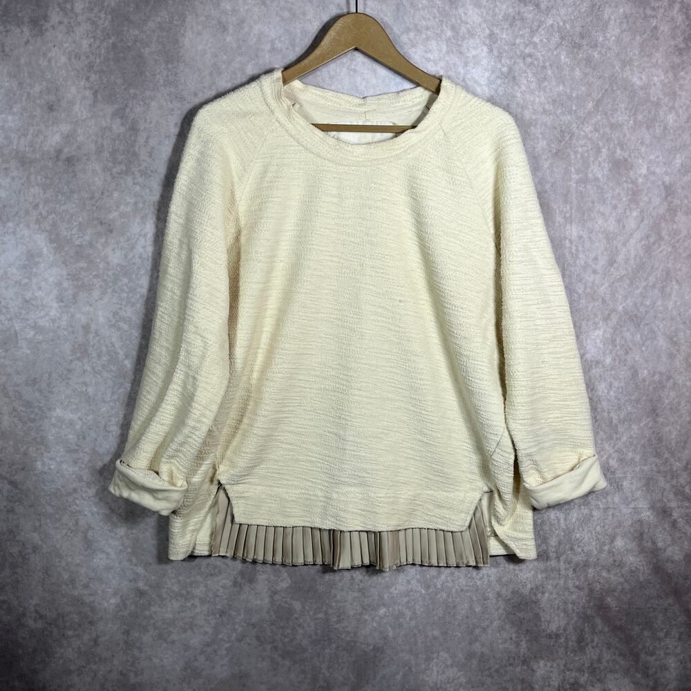 Undiscovered Eye Sweater Womens Yellow Knit Pleated Hem Long Sleeves Pullover‎
